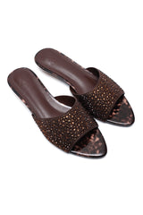 DENSE SHIMMER LOW HEEL-BROWN