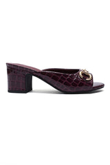 CROC BLOCK HEEL-MAROON