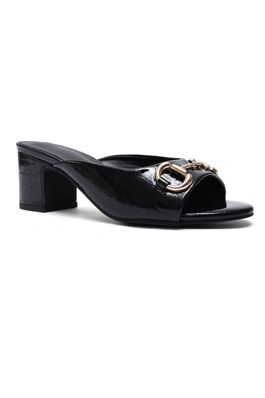 CROC BLOCK HEEL-BLACK