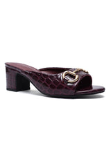 CROC BLOCK HEEL-MAROON