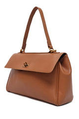 FLAP LOCK HERITAGE SHOULDER HANDBAG-BROWN