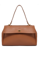FLAP LOCK HERITAGE SHOULDER HANDBAG-BROWN