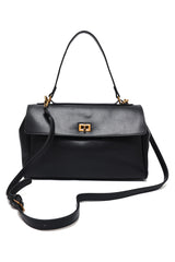 FLAP LOCK HERITAGE SHOULDER HANDBAG-BLACK