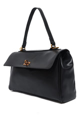 FLAP LOCK HERITAGE SHOULDER HANDBAG-BLACK