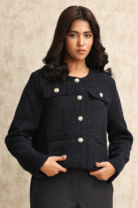 TEXTURED TWEED JACKET-NAVY