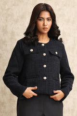 TEXTURED TWEED JACKET-NAVY