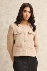 TEXTURED TWEED JACKET-KHAKI