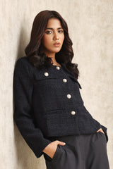 TEXTURED TWEED JACKET-NAVY