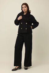 CLOUD STITCH ROBE COAT-BLACK