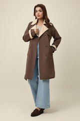 DOUBLE-LAYER LAPEL TRENCH COAT-COFFEE