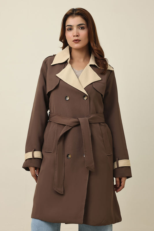 DOUBLE-LAYER LAPEL TRENCH COAT-COFFEE