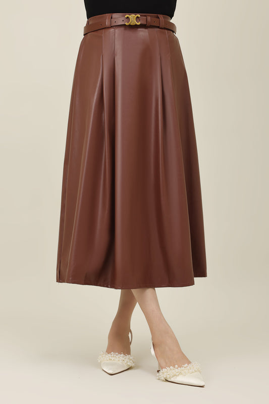 SLEEK HORIZON SKIRT-COFFEE