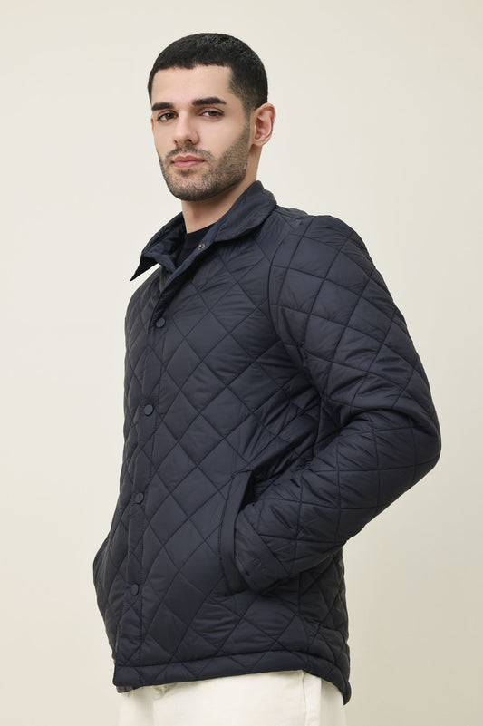 DIAMOND-QUILT JACKET-NAVY