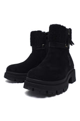 FUR CRUSH ANKLE ZIP BOOT-BLACK