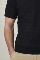 CREST KNIT POLO-BLACK