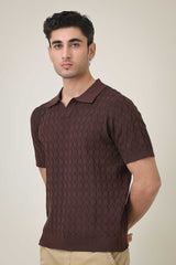 CREST KNIT POLO-COFFEE