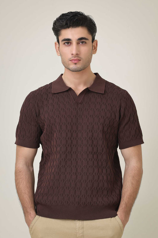 CREST KNIT POLO-COFFEE