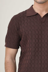 CREST KNIT POLO-COFFEE