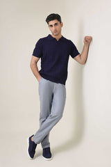 CREST KNIT POLO-BLUE