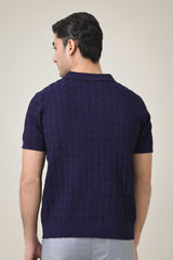 CREST KNIT POLO-BLUE