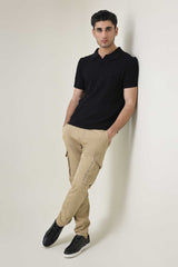 CREST KNIT POLO-BLACK