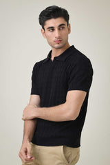 CREST KNIT POLO-BLACK