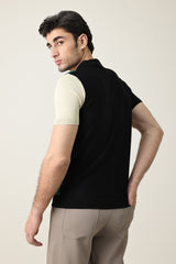 BLOCK STRIPE KNIT POLO-BLACK