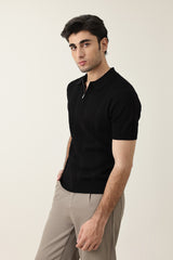 CONTEMPORARY TEXTURED KNIT POLO-BLACK