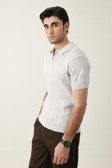 CONTEMPORARY TEXTURED KNIT POLO-GREY