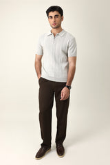 CONTEMPORARY TEXTURED KNIT POLO-GREY