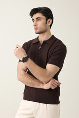 CONTEMPORARY TEXTURED KNIT POLO-COFFEE