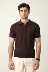 CONTEMPORARY TEXTURED KNIT POLO-COFFEE