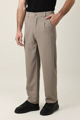 TAILORED PLEAT TROUSERS-KHAKI