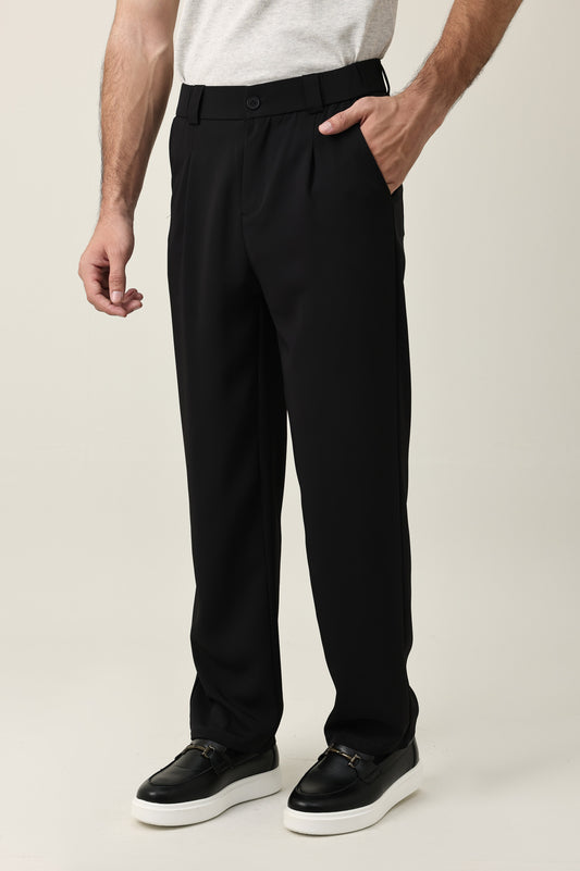 TAILORED PLEAT TROUSERS-BLACK