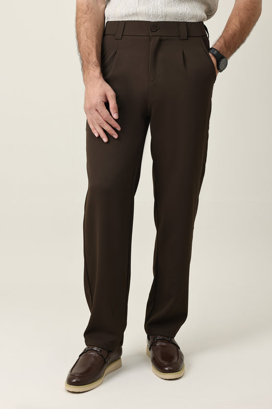 TAILORED PLEAT TROUSERS-COFFEE