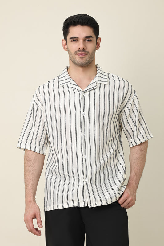 DUKE STRIATEX CAMP SHIRT-WHITE