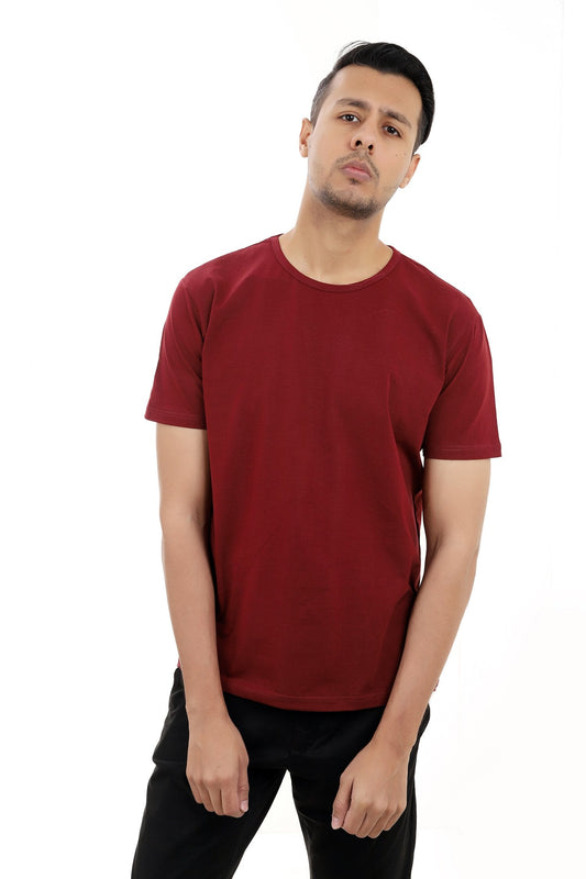 PREMIUM COTTON CREW NECK TEE-MAROON