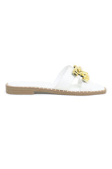 CITY CHIC BUCKLE SLIDES-WHITE