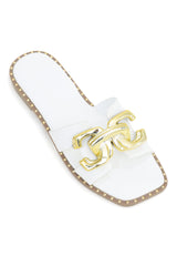 CITY CHIC BUCKLE SLIDES-WHITE
