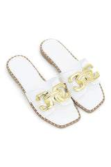CITY CHIC BUCKLE SLIDES-WHITE