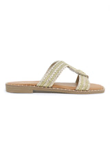 LUXUARY GLAM WOMEN'S SLIDES-GOLD