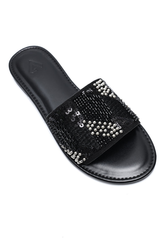 GOLDEN MOSAIC EMBELLISHED SLIDES-BLACK