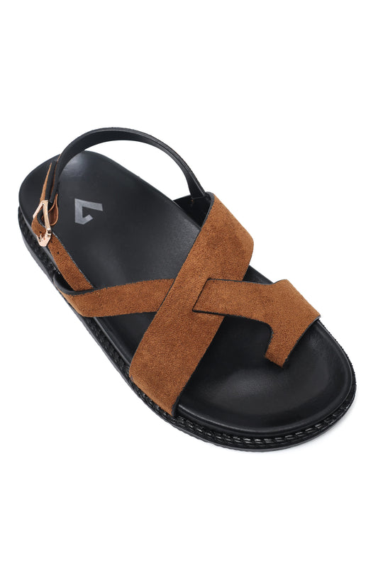 SUEDE STRAP CASUAL SANDAL-CAMEL