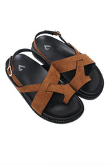 SUEDE STRAP CASUAL SANDAL-CAMEL