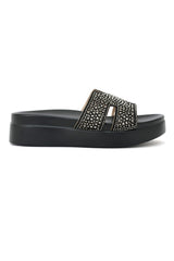 CRYSTAL ENCRUSTED ELEVATED PLATFORM H-SLIDE-BLACK