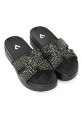 CRYSTAL ENCRUSTED ELEVATED PLATFORM H-SLIDE-BLACK