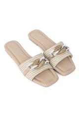 SUNHOOK EMBELLISHED SLIDE-BEIGE