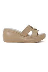 BUCKLED PLATFORM SLIDE-KHAKI