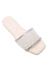GLITZ FLAT SLIDES-BEIGE