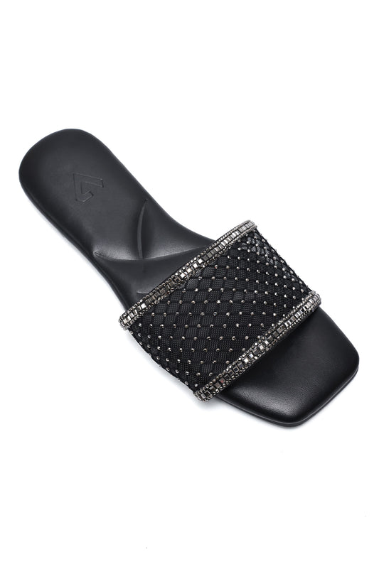 GLITZ FLAT SLIDES-BLACK